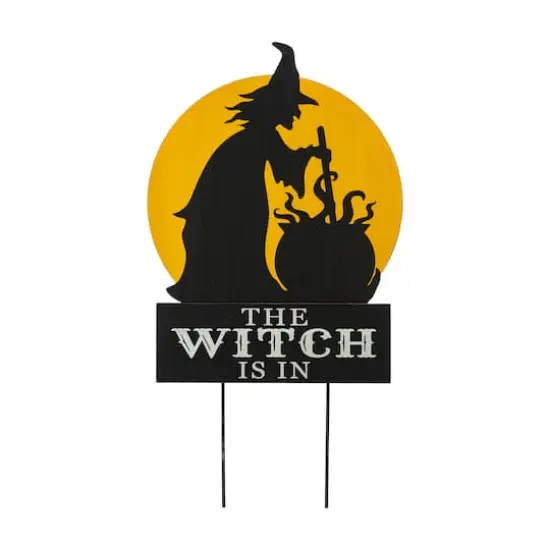 Glitzhome&reg; 30" Black & Orange The Witch Is In Halloween Yard Stake {1}