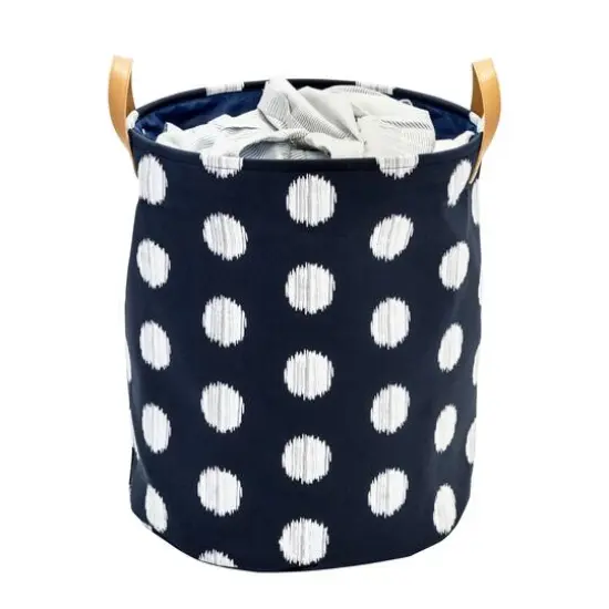 20" Coastal Collection Navy & Gray Dot Decorative Portable Laundry Bin {1}