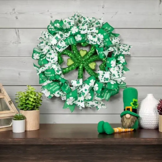 Shamrocks and Ribbons St. Patrick's Day Wreath 24" Unlit {3}