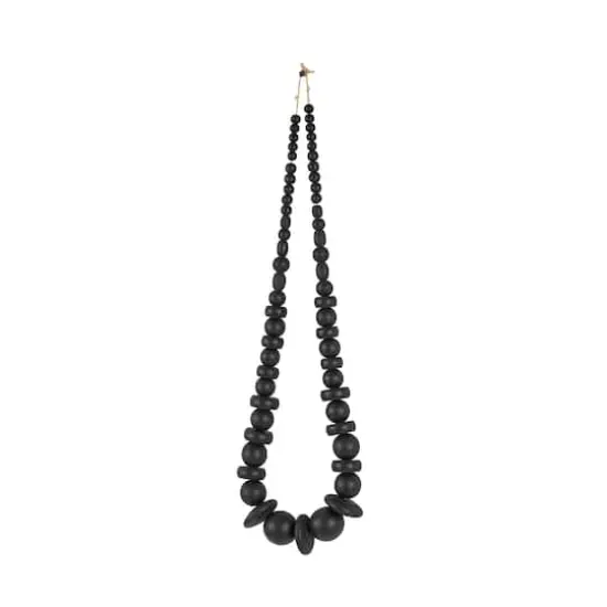 Black Wood Necklace Handmade Geometric Beaded Garland Sculpture {4}