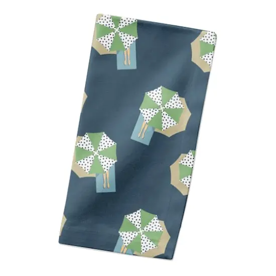 Umbrella Print Cotton Twill Napkin Navy and Green {3}