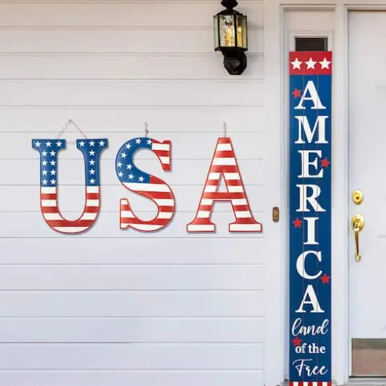 Glitzhome&reg; 45" Patriotic America USA Yard Stake Set {6}