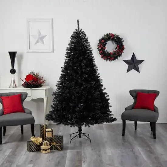 7ft. Pre-Lit Black Artificial Christmas Tree, Clear LED Lights {3}