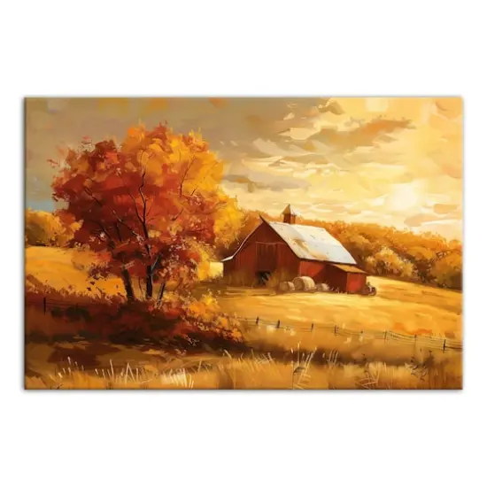 Golden Hour Fall Farmhouse 18" x 12' Canvas Wall Art {1}