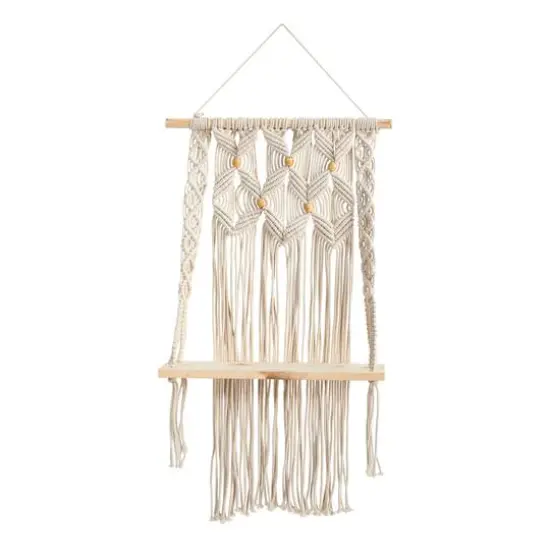 2.5ft. x 1.5ft. Handmade Boho Macrame Wall Hanging with Wooden Shelf {1}