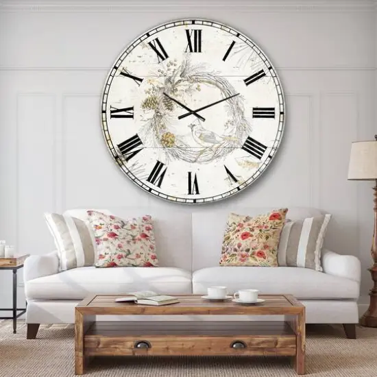 Designart 'Gold Beautiful Cardinals Traditional Wall Clock {3}