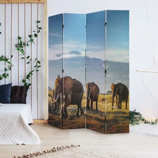 American Art Decor&trade; 6ft. Double-Sided 4-Panel African Elephants & Zebras Animals Canvas Privacy Screen {3}