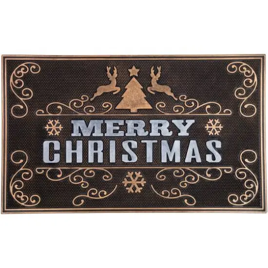 Gold & Silver Reindeer Merry Christmas Doormat {5}