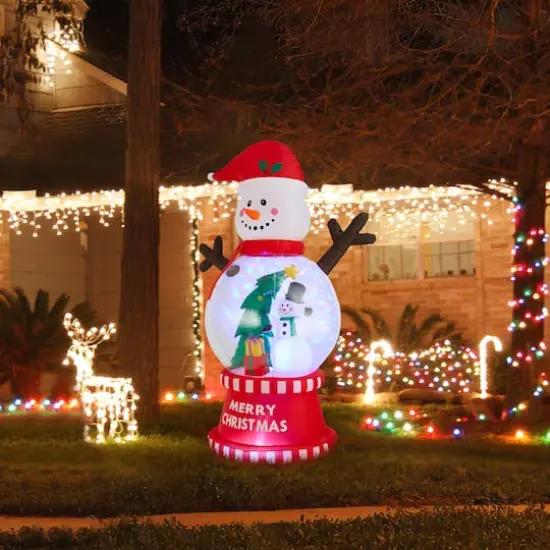 Glitzhome® 8FT Lighted Inflatable Snowman Globe Scene Decor {4}