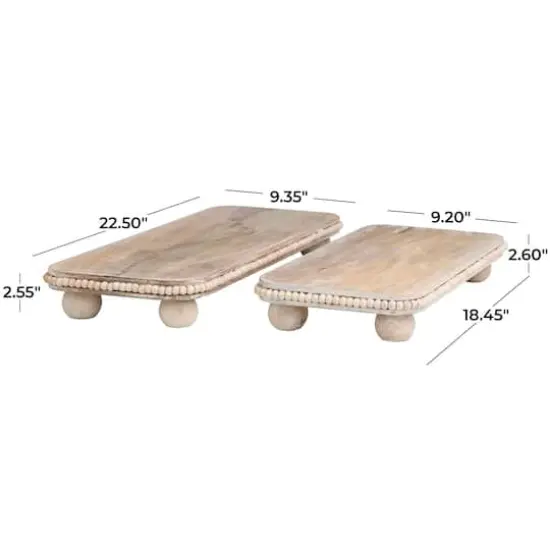 Light Brown Mango Wood Beaded Decorative Tray Set {4}