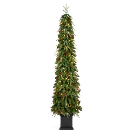 Glitzhome&reg; 7ft Pre-lit Green Artificial Christmas Porch Tree, Warm White Lights {1}