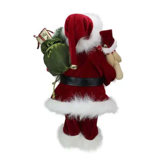 16" Traditional Standing Santa Claus with Teddy Bear & Gift Bag {5}