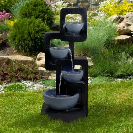 32" Black & Gray 4-tier Modern Outdoor Garden Water Fountain {3}