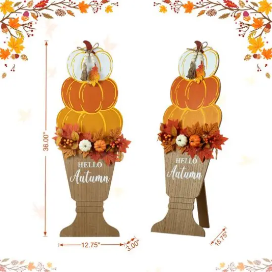 Glitzhome&reg; 36" Fall Wood Stacked Pumpkin Urn Porch D&eacute;cor {9}