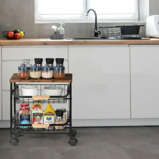 Rustic Brown 3-Tier Utility Cart {7}