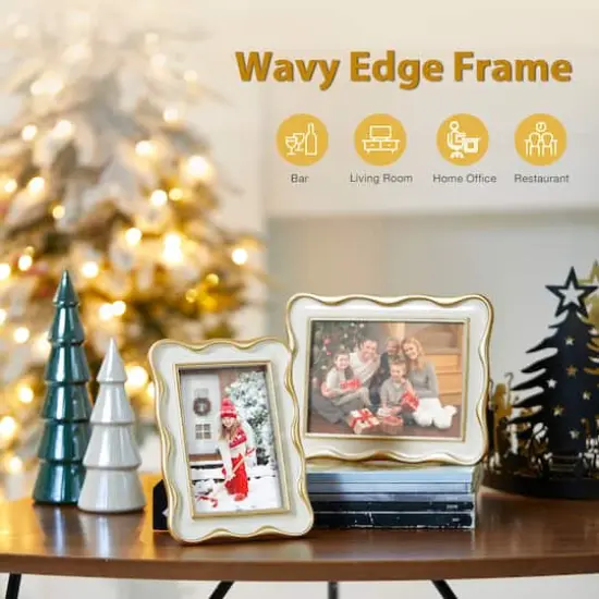 Glitzhome&reg; Vintage White with Gold Wavy Edge Tabletop Picture Frame Set {6}
