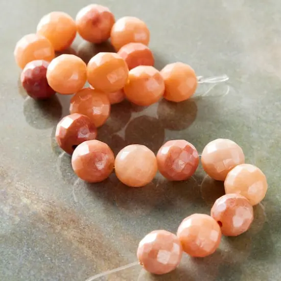 Peach Aventurine Silverite Faceted Round Beads by Bead Landing&trade;, 8mm {3}