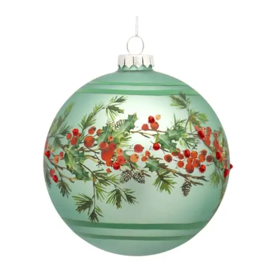 6ct. 5" Pine & Berry Glass Ball Ornaments {3}