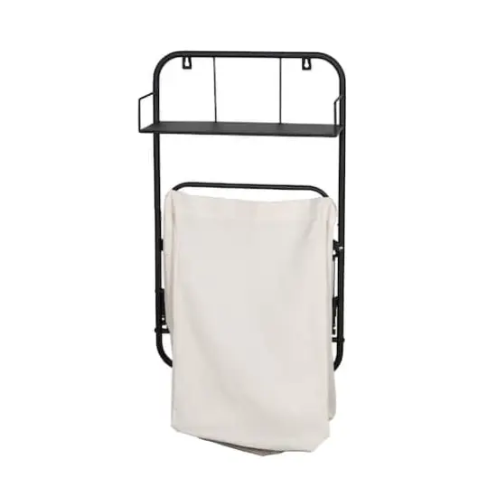 Honey Can Do Black Collapsible Wall-Mounted Clothes Hamper with Canvas Bag and Laundry Shelf {9}
