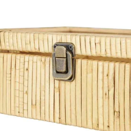12" x 9" x 4" Brown Hand-Wrapped Rattan 6-Slot Jewelry Box with Tempered Glass Top {9}