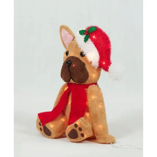 22" Plush Sitting Bulldog Sculpture with Hat {3}