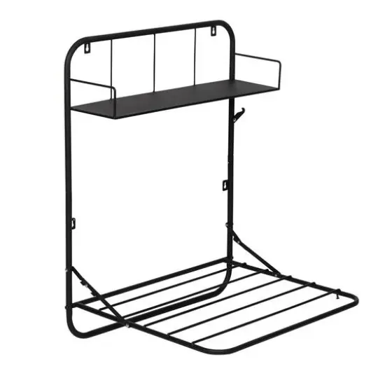 Honey Can Do Black Collapsible Wall-Mounted Clothes Drying Rack with Shelf {3}
