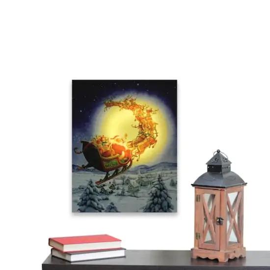 LED Back Lit Flying Santa Claus & Sleigh Christmas Wall Art {5}