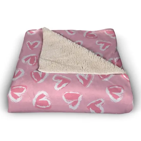 Pink Cute Hearts Sherpa Fleece Throw Blanket {3}