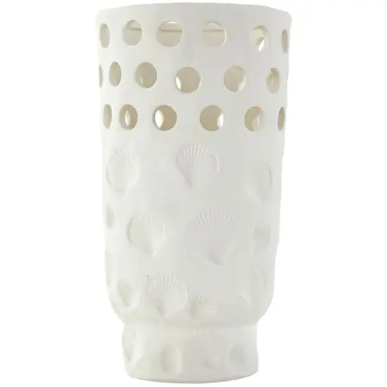 13" White Ceramic Shell Vase {3}