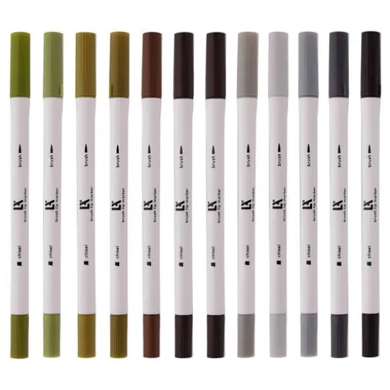 Leisure Arts&reg; 12 Color Neutrals Brush & Chisel Dual Tip Marker Set {4}