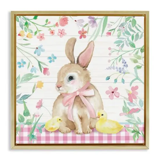 Stupell Industries Easter Bunny & Chicks Floater Framed Art Gold {1}