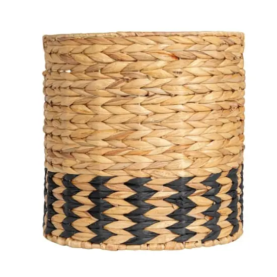 Household Essentials 11.75" Natural Water Hyacinth & Paper Basket with Black Stripes {7}