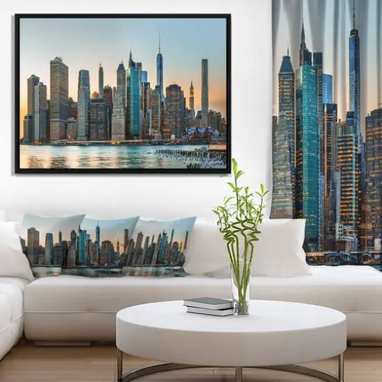 Designart - New York City Skyline - Photography Framed Canvas Art Print Black {6}