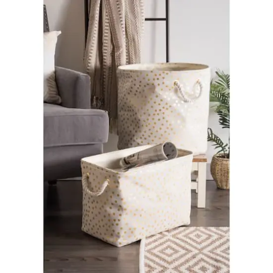 Medium Polyester Rectangle Bin With Gold Dots White {5}