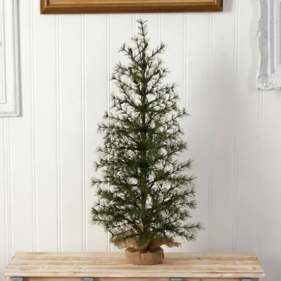 3ft. Pre-Lit Artificial Christmas Tree in Burlap Base, Clear LED Lights {9}