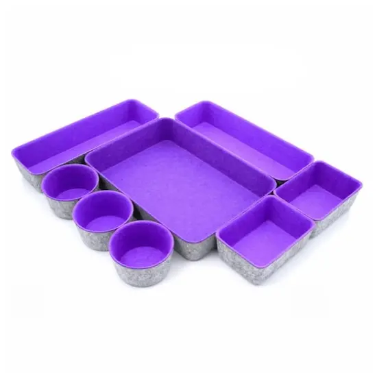 Welaxy 8 Piece Felt Round Cups & Trays Drawer Organizer Set Purple {8}