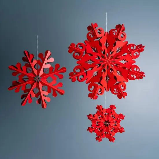 Red Paper Snowflake Ornament Set {8}