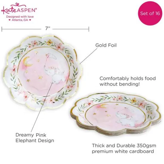 Kate Aspen&reg; 7" Pink Elephant Baby Shower Premium Paper Plates, 16ct. {7}