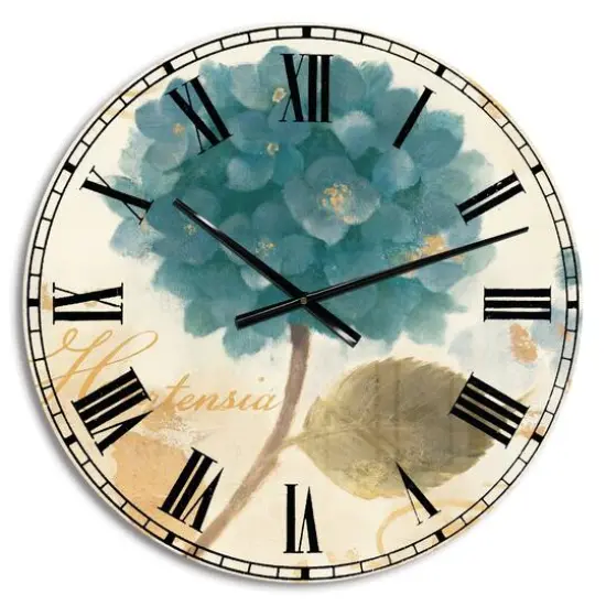 Designart 'Blue Cottage Flower Hydrangea I Farmhouse Wall Clock {1}
