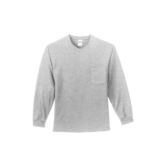 Port & Company&reg; Tall Long Sleeve Essential Pocket T-Shirt Ash {1}