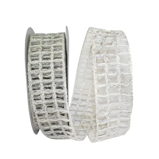 JAM Paper 2.5" x 20yd. Grand Jute Box Sparkle Wired Mesh Ribbon Ivory/Silver {1}