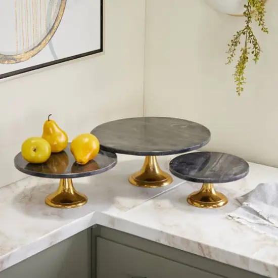 Set of 3 Black Aluminum Natural Cake Stand, 6" x 12" x 12" {8}