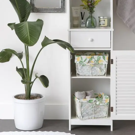 DII® Medium Antique White Chicken Wire Baskets with Lemon Print Liners, 2ct. {4}