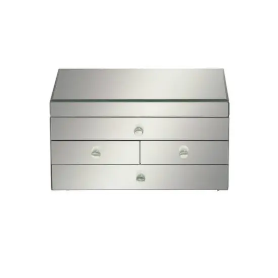 Silver Mirror and Wood Glam Jewelry Box, 6" x 11" x 9" {4}