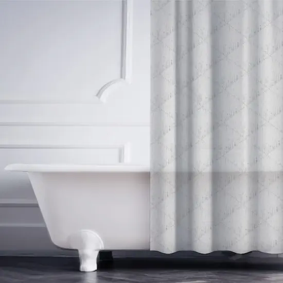 Elle D&eacute;cor Gray Jacquard Weave Diamond Design Shower Curtain {3}