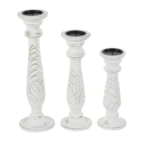 White Mango Wood Traditional Distressed Candle Holder Set {6}