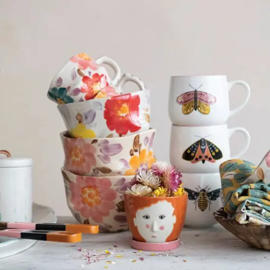 Hello Honey&reg; 12oz. Stoneware Mugs with Painted Winged Insects Set {8}