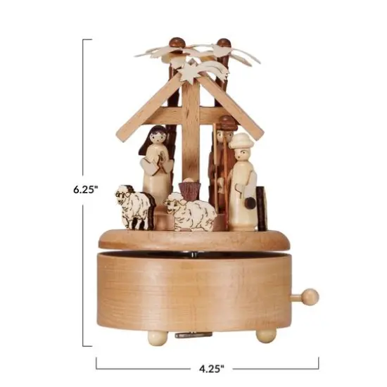 Hello Honey&reg; 6.25" Wind-Up Wood Nativity Music Box {4}