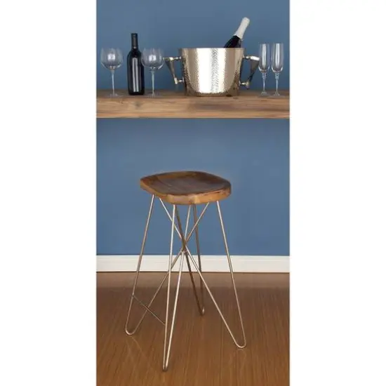 30" Light Brown Mango Wood & Metal Contemporary Bar Stool {9}
