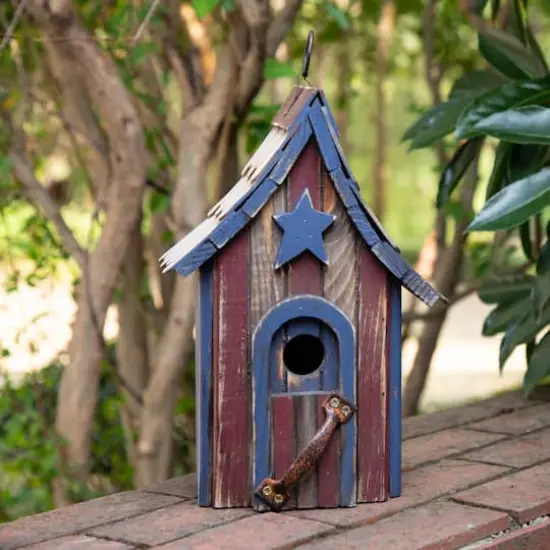 Glitzhome&reg; Patriotic Hand Painted Wood Bird House {6}